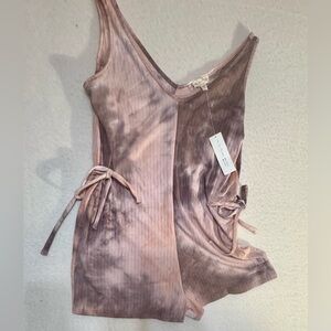 See You Monday Free People NWT Ribbed Tie Dye romper Size L Side Tie Stretch